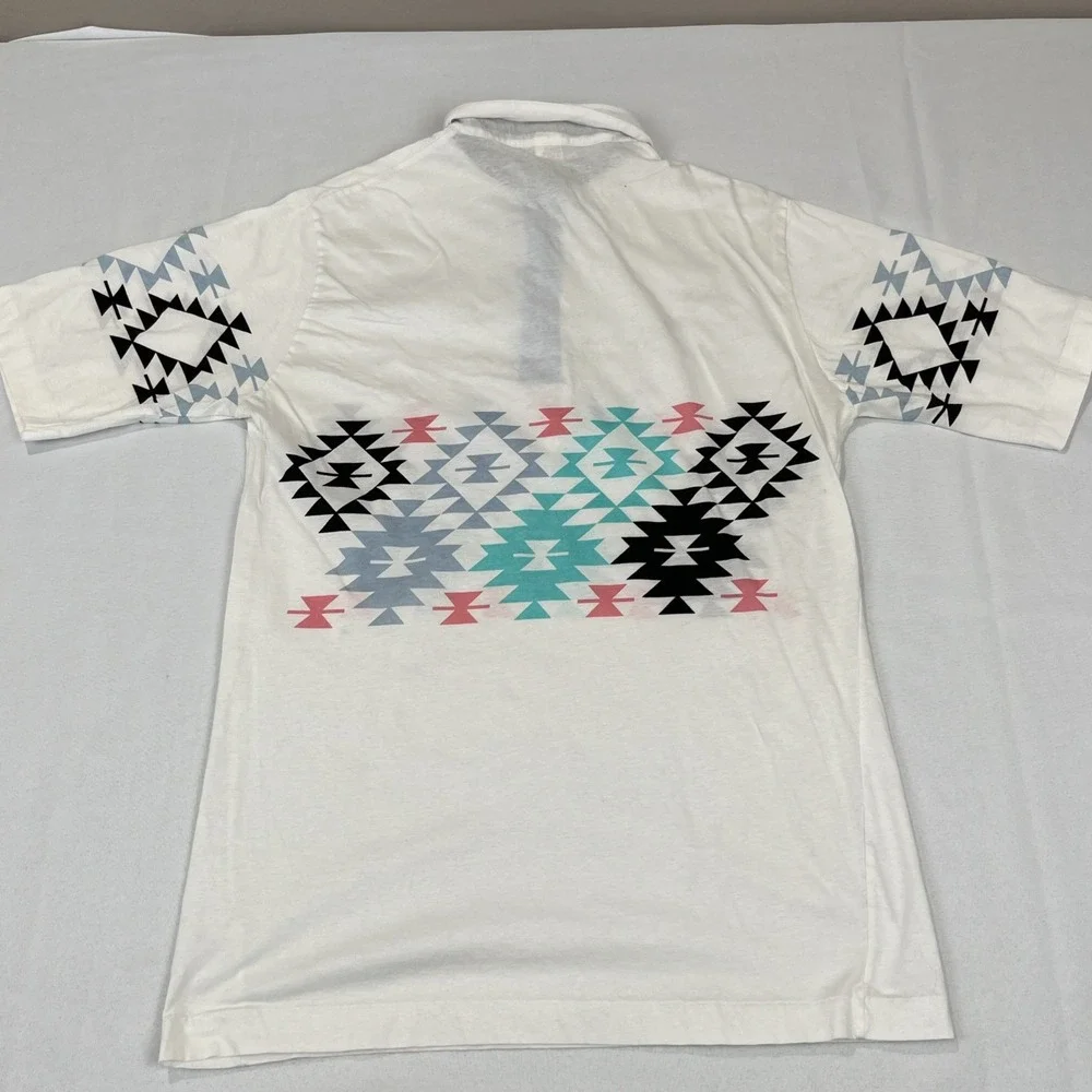 VINTAGE Antigua‎ Men Polo Shirt M Geometric Aztec Southwestern Single Stitch